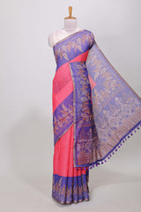 Pink linen cotton butta saree