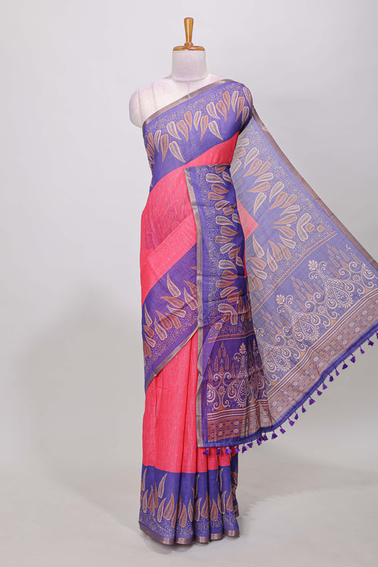 Pink linen cotton butta saree