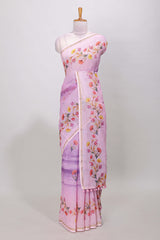 Pink linen cotton floral saree