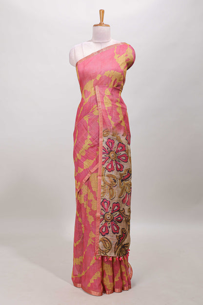 Pink linen cotton saree