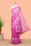 Pink linen cotton saree with contrast pallu
