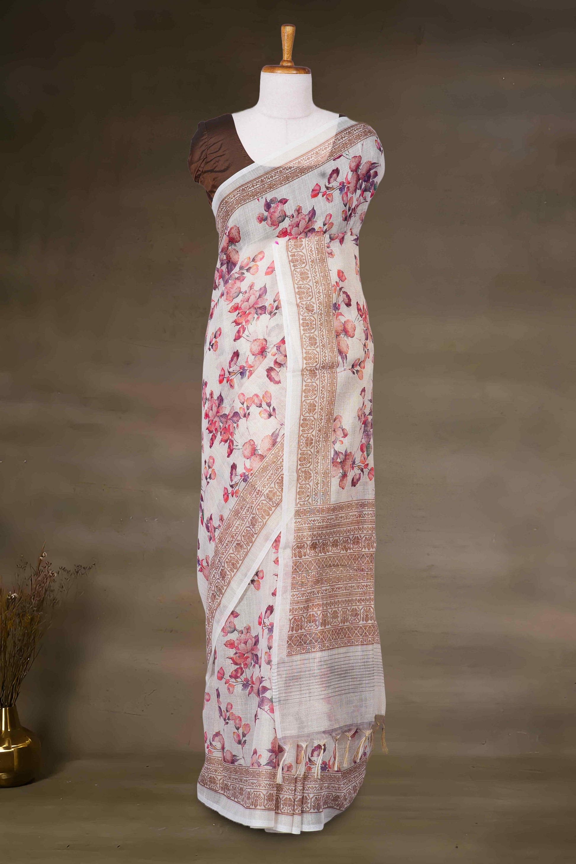 Pink linen cotton weave saree