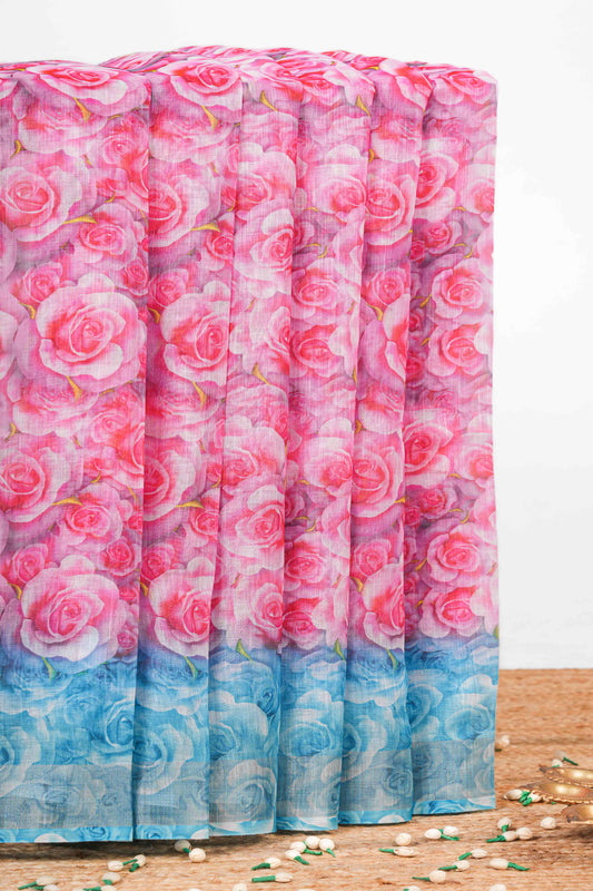 Pink linen saree with contrast pallu