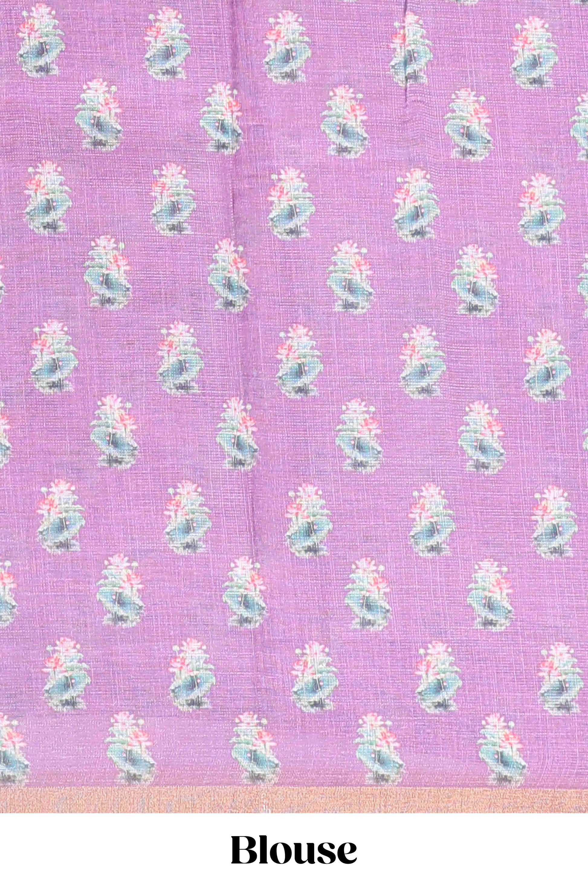 Pink lotus swan design linen saree