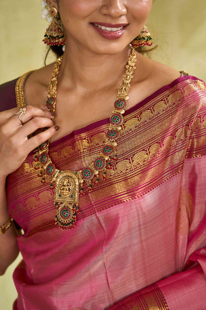 Pink maroon bordered silk saree
