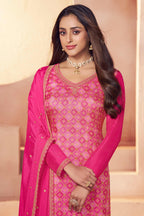 Pink moga silk jacquard dress material
