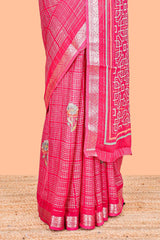 Pink moss chiffon pallu saree