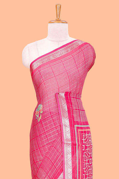 Pink moss chiffon zari border