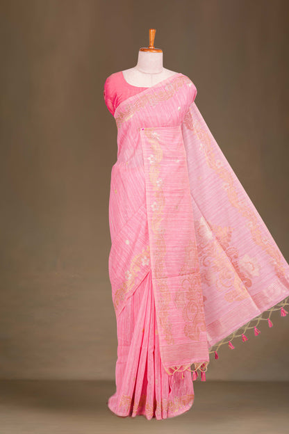 Pink munga cotton floral saree