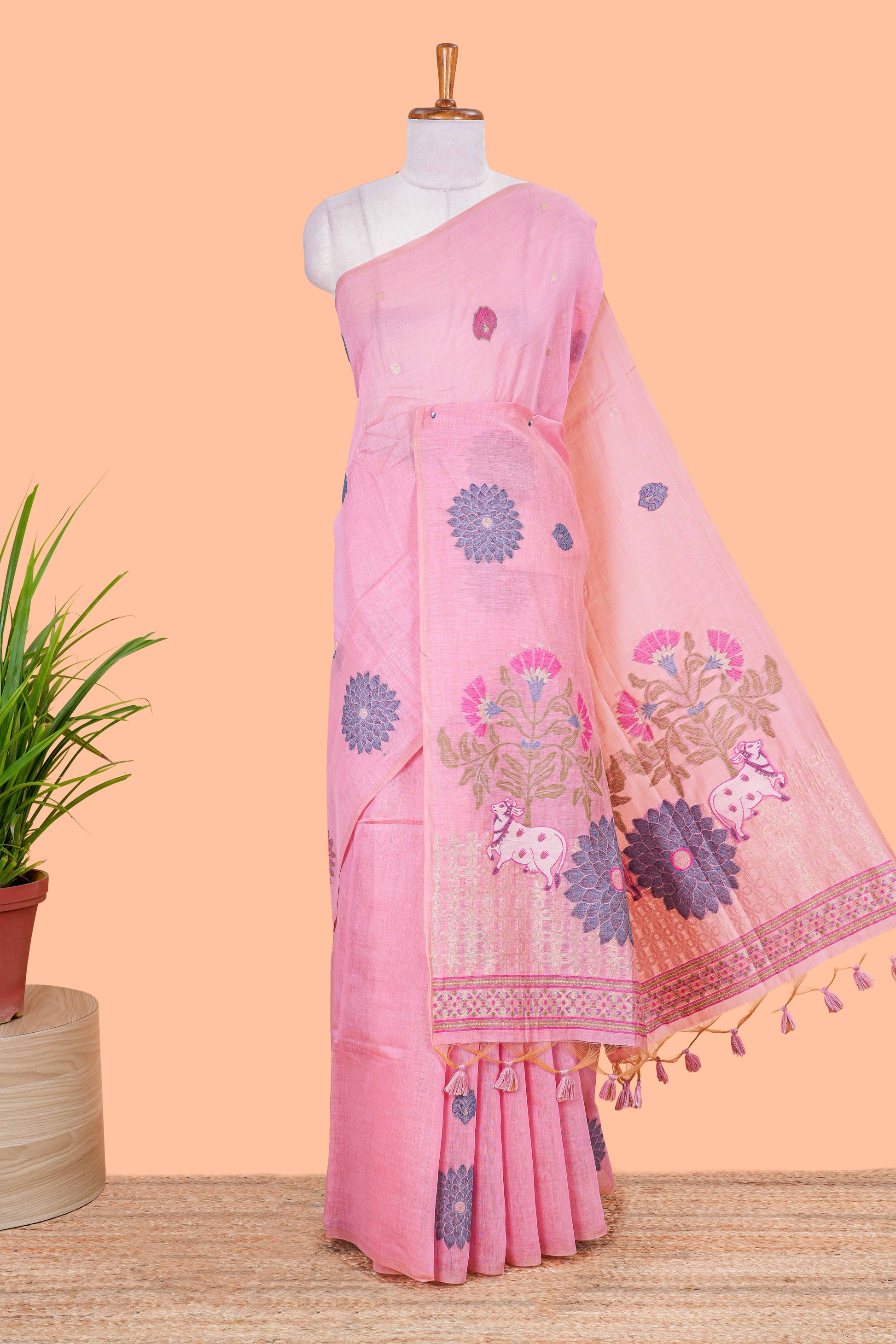 Pink munga cotton saree design