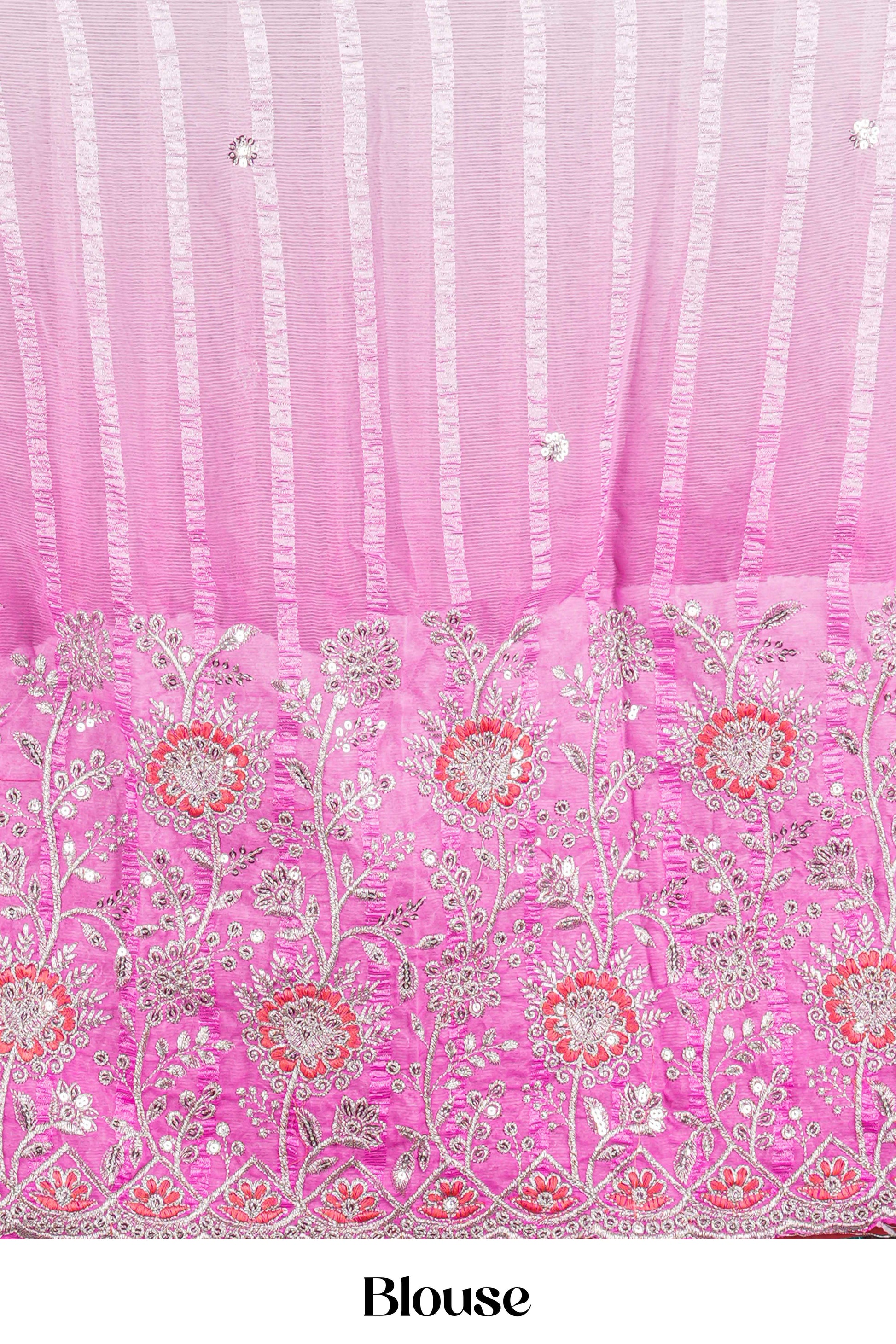 Pink orange chiffon designer saree