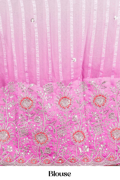 Pink orange chiffon designer saree