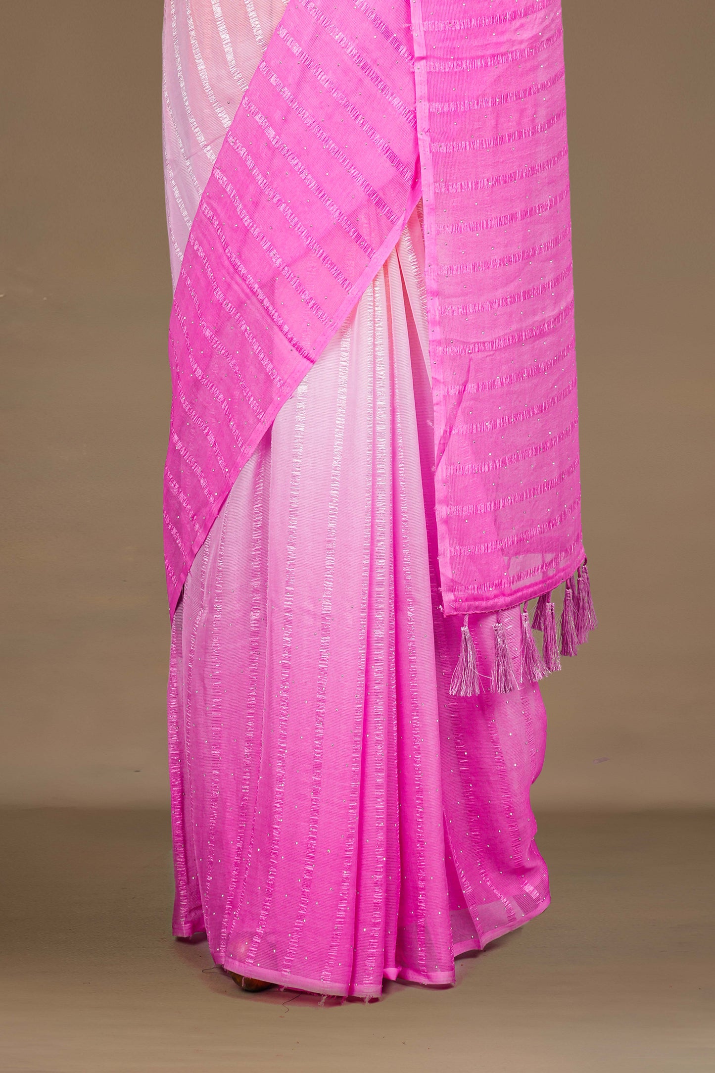 Pink orange chiffon floral blouse saree