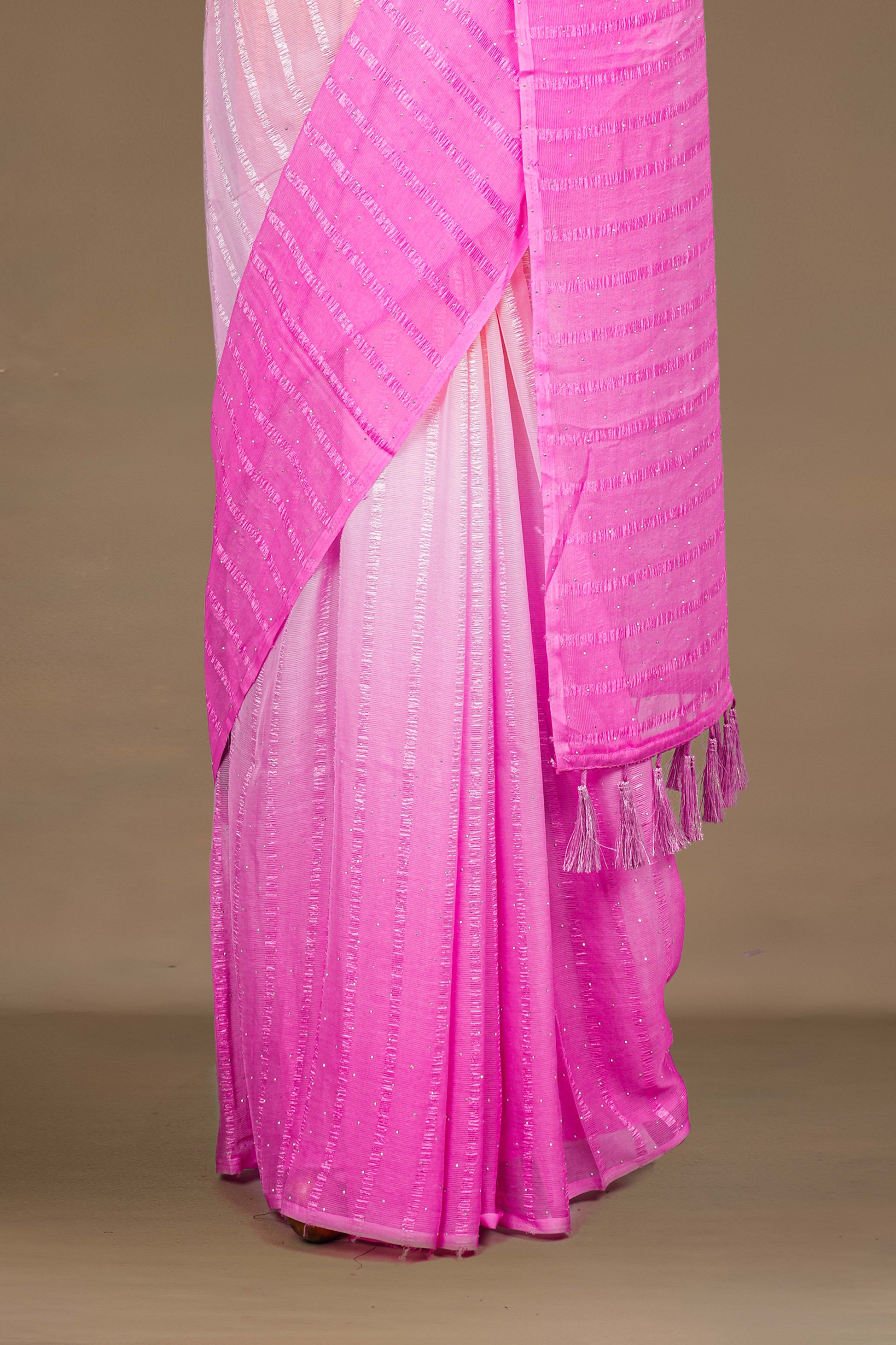 Pink orange chiffon floral blouse saree