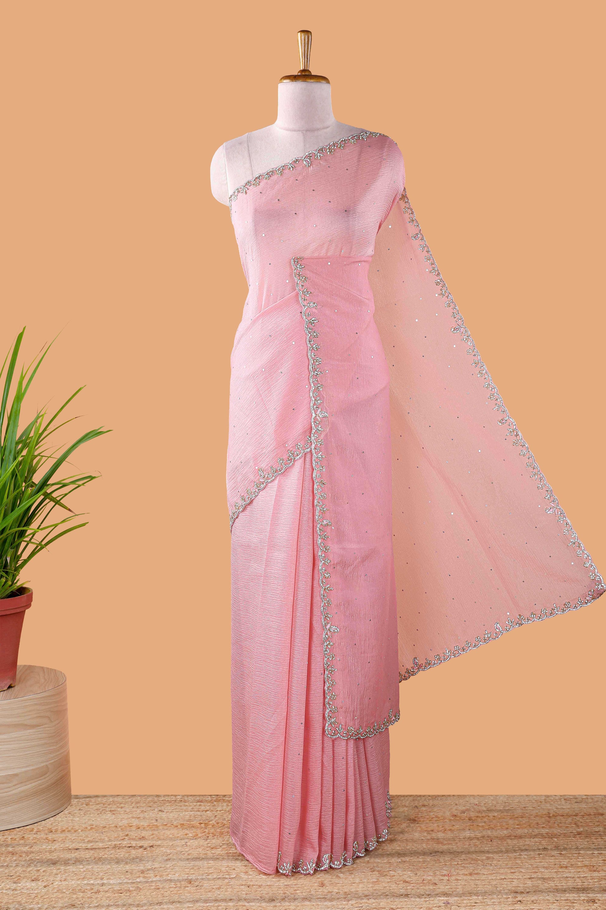 Pink organza saree