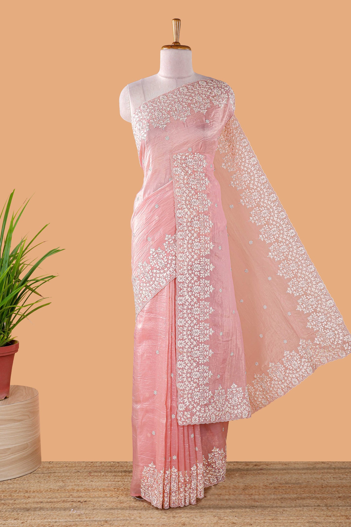 Pink organza sarees