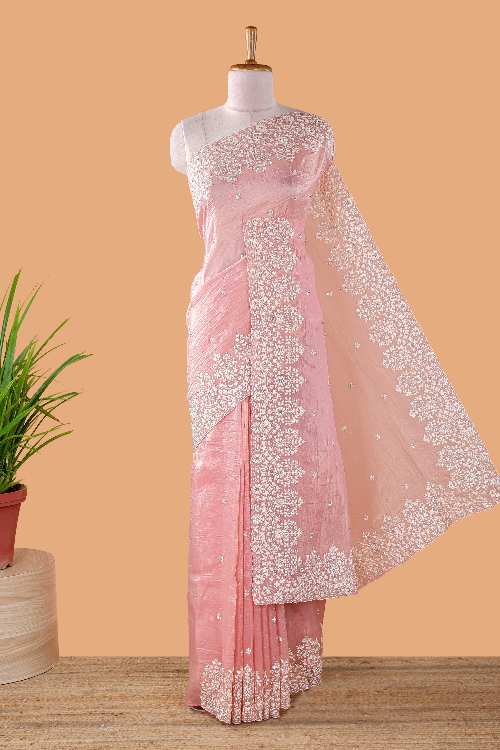 Pink organza sarees