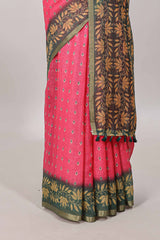  Pink printed pallu saree 