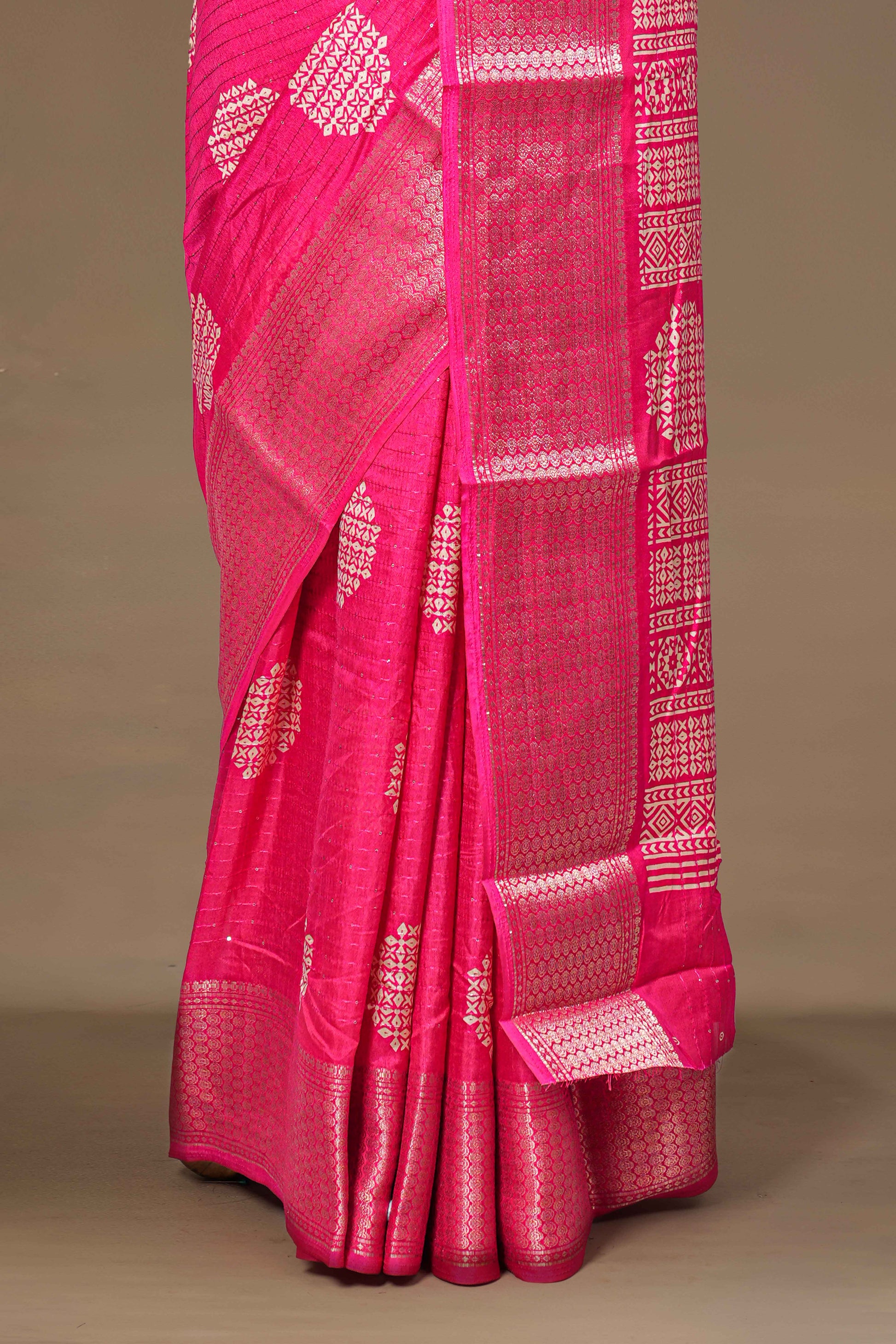 Pink printed pallu silk saree