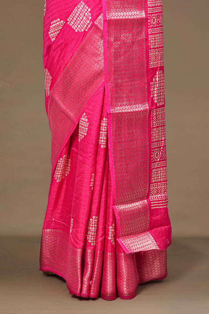 Pink printed pallu silk saree