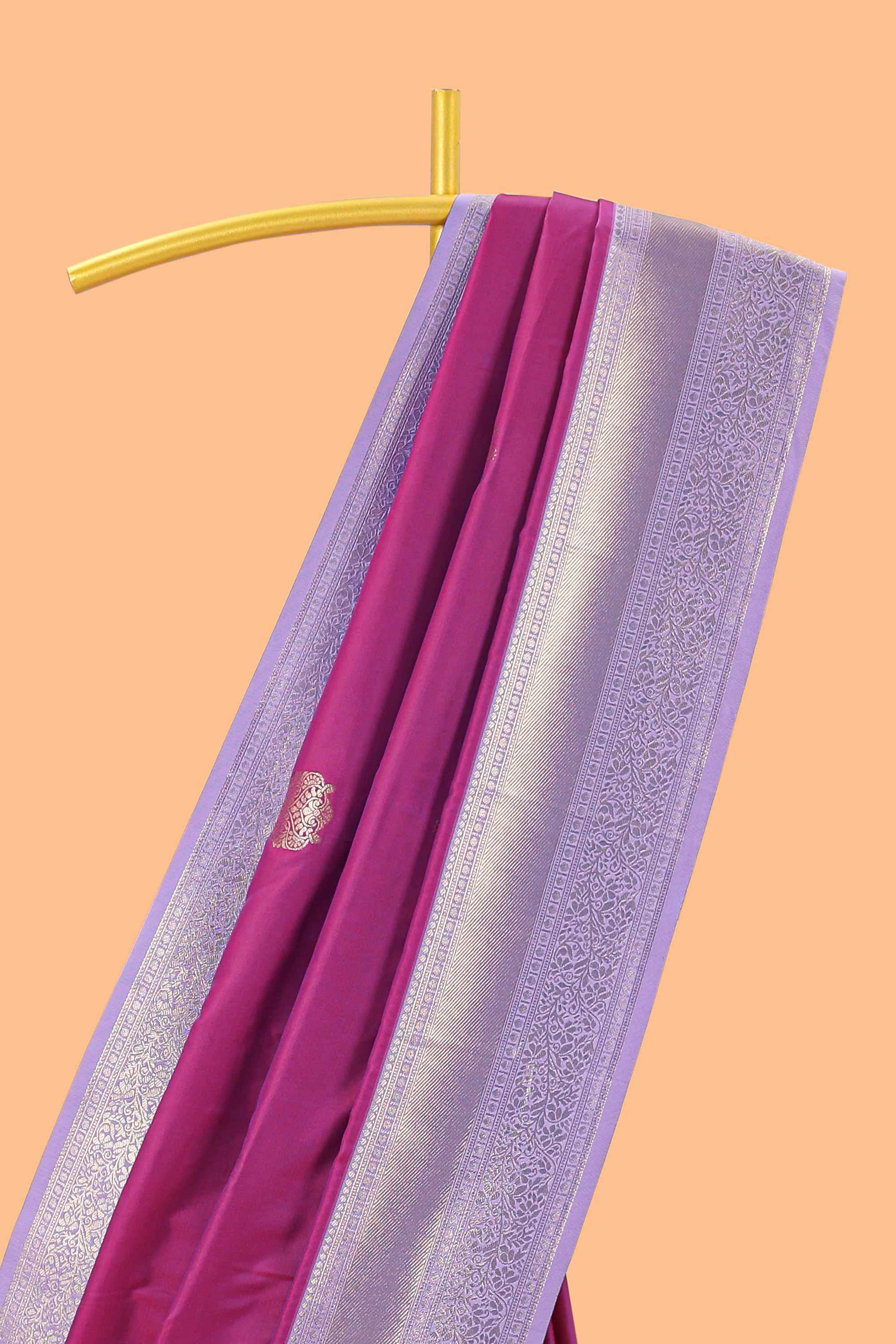 Pink raw silk contrast border saree