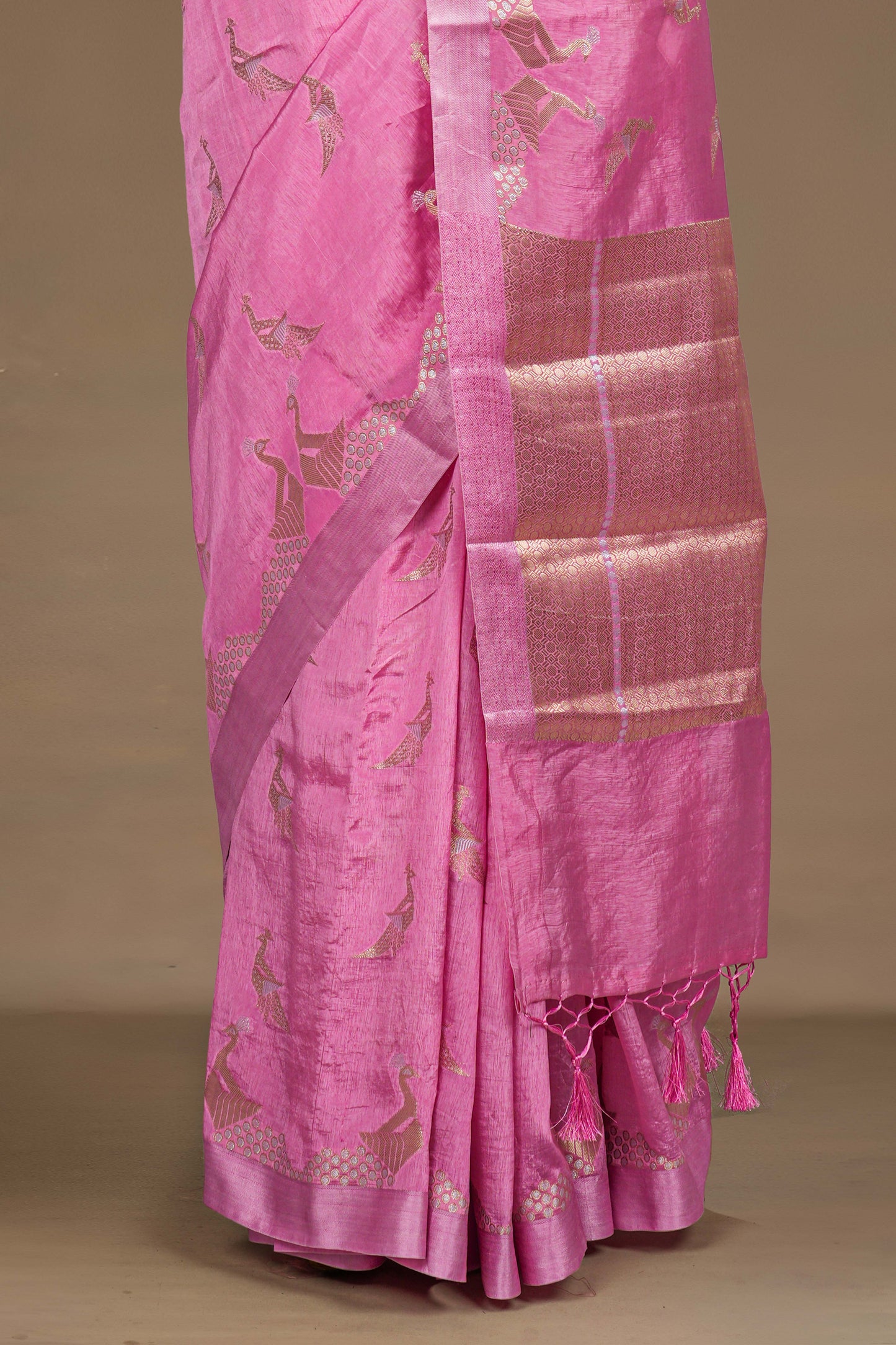 Pink raw silk regal saree