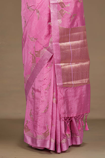 Pink raw silk regal saree