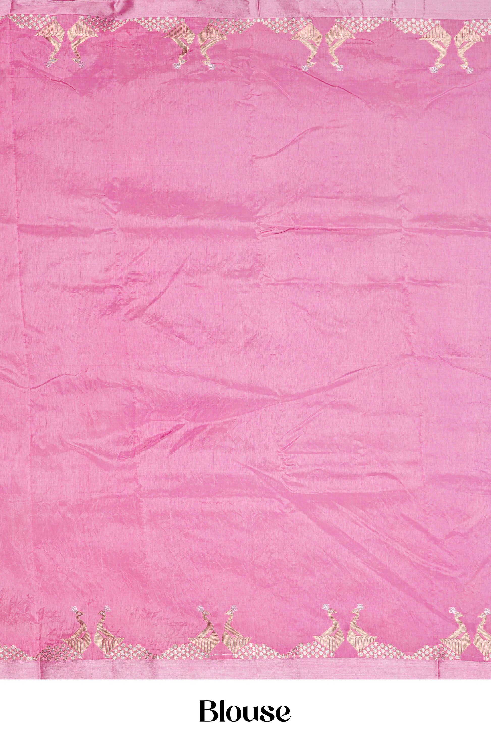 Pink raw silk woven saree