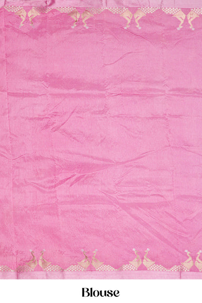 Pink raw silk woven saree