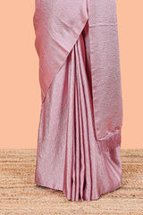 Pink satin crepe contrast blouse saree