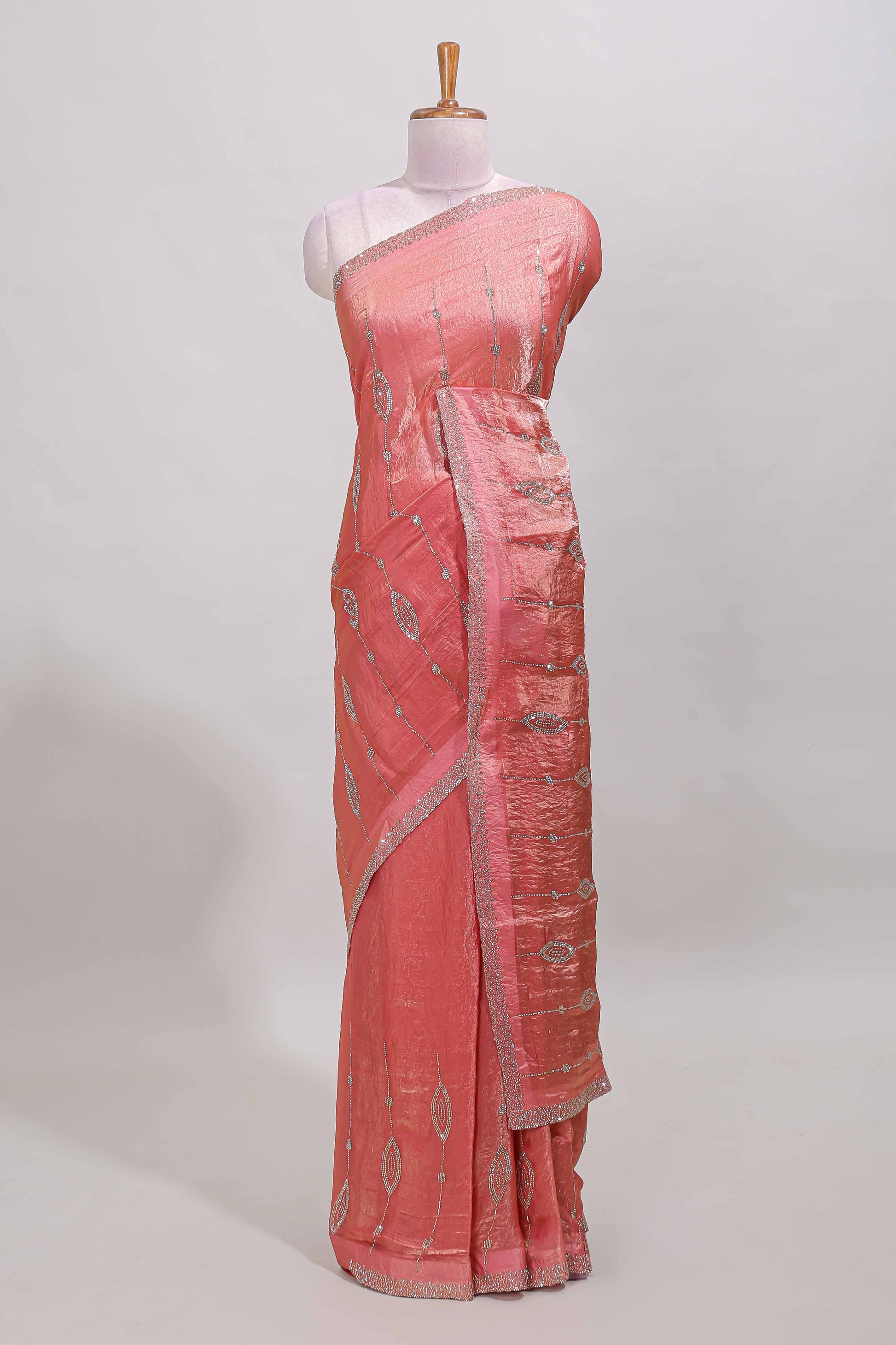 Pink scallop border saree