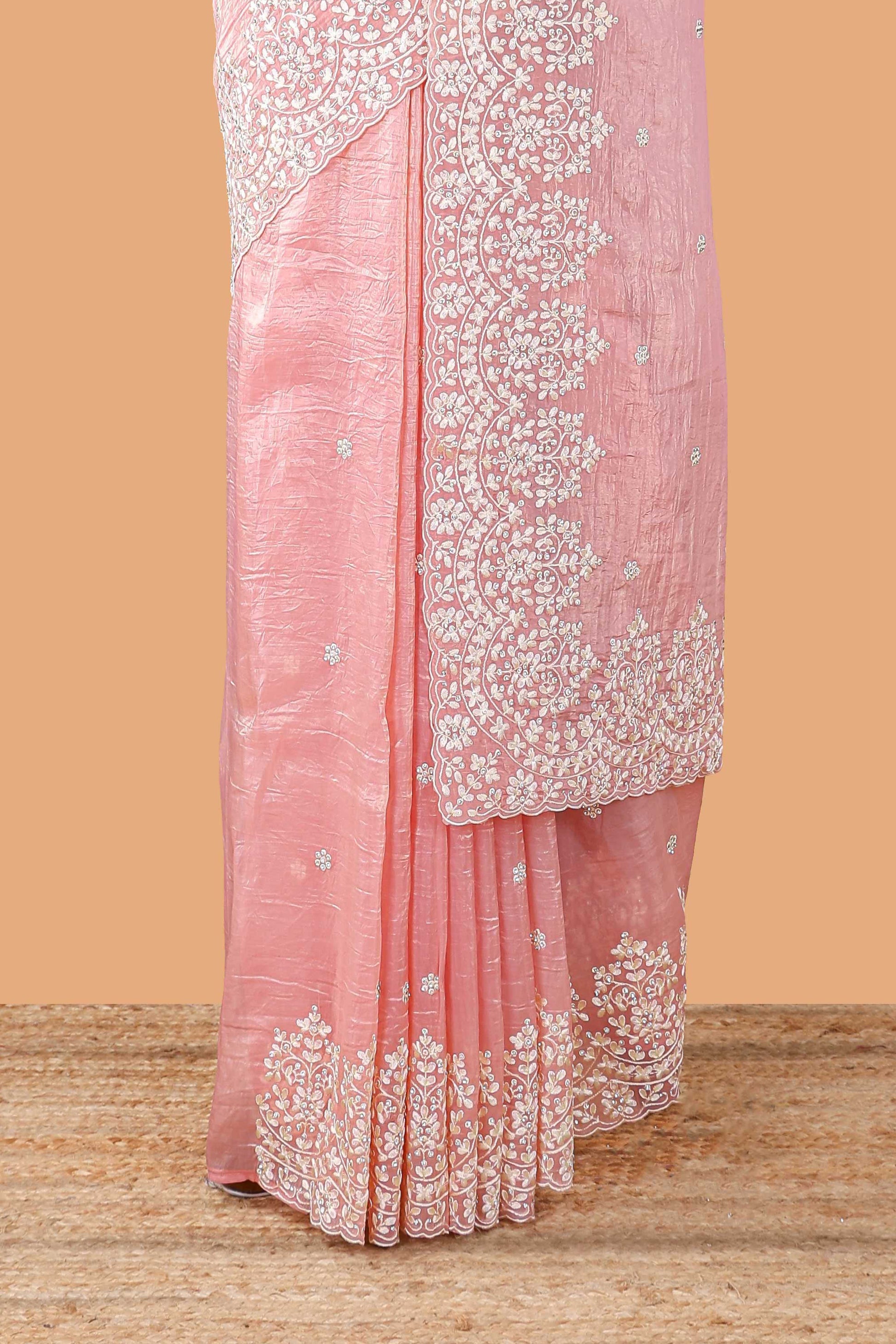 Pink self pallu saree