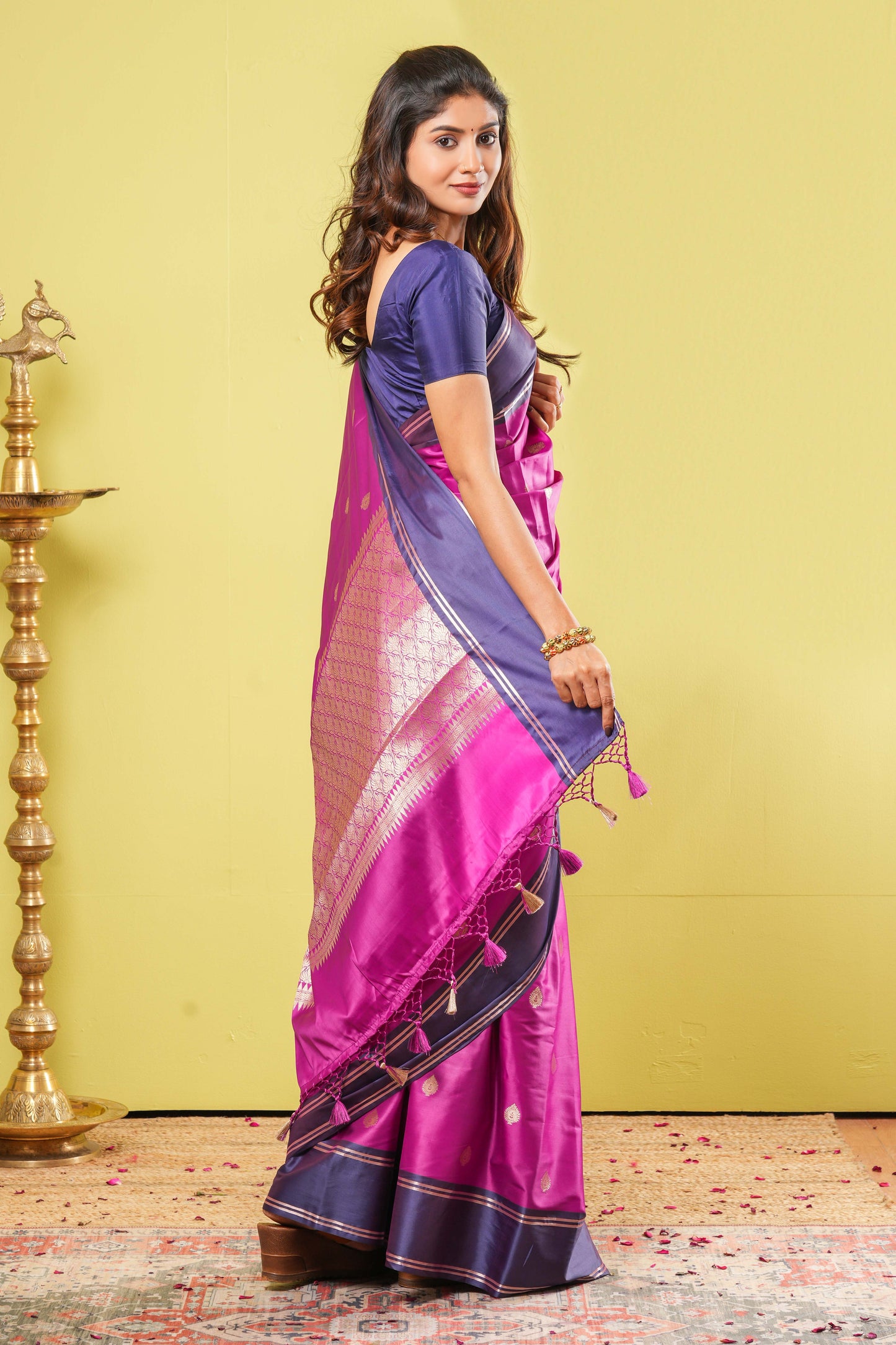 Pink semi soft silk festive saree