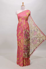 Pink shibori linen saree