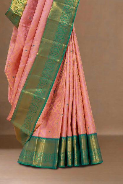 Pink silk saree with zari border