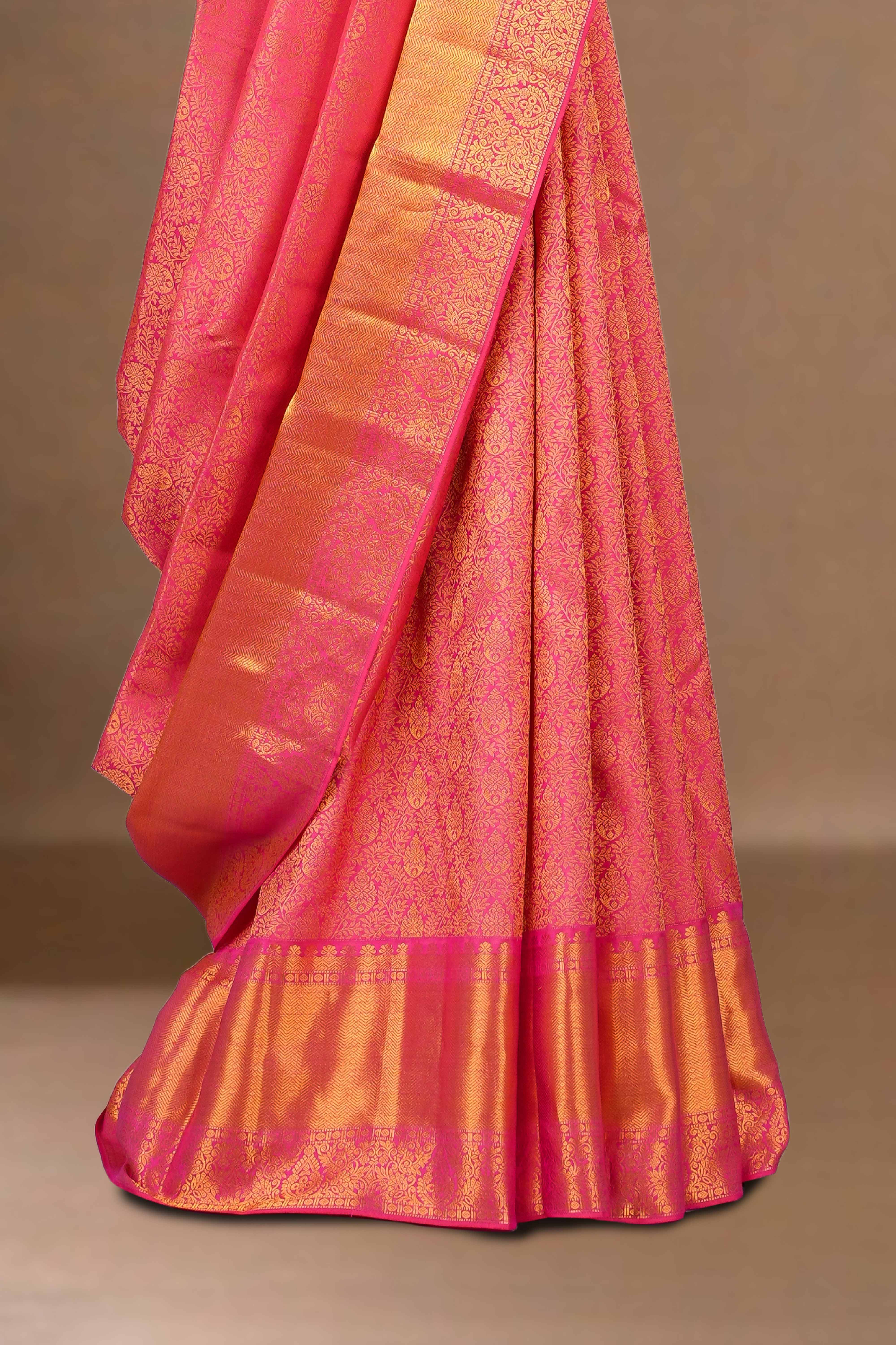 Pink silk saree with zari border work