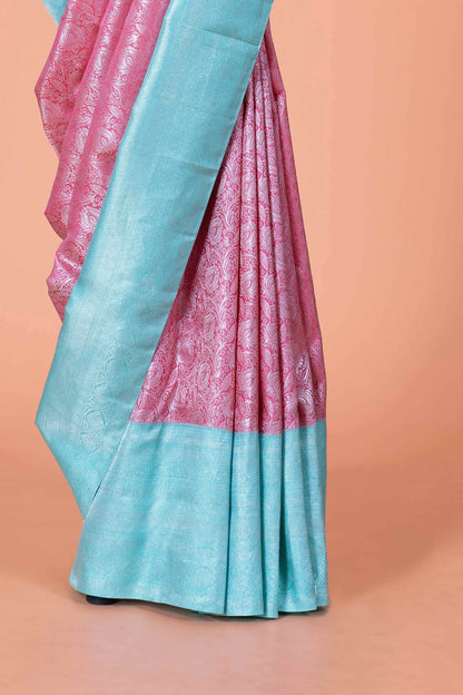 Pink silks sarees with zari border