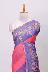Pink soft linen cotton saree