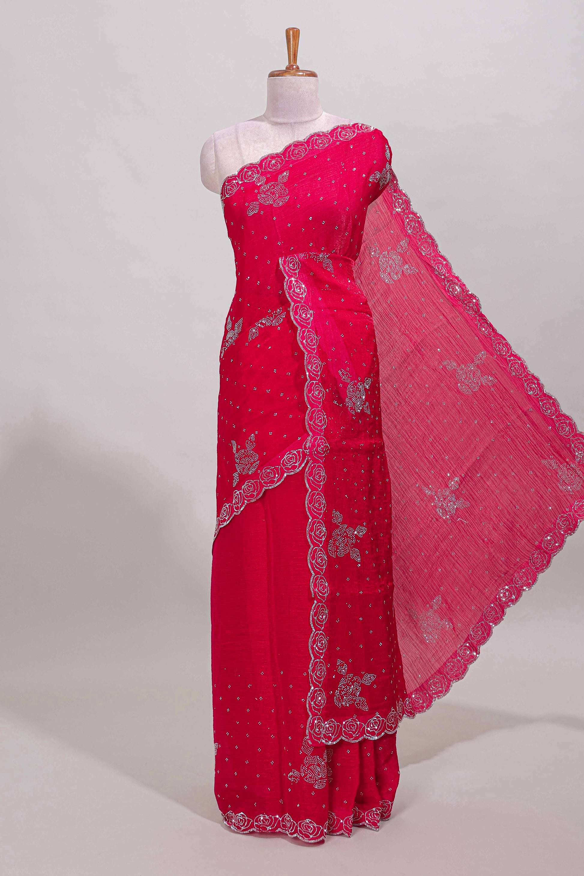 Pink stone designer saree