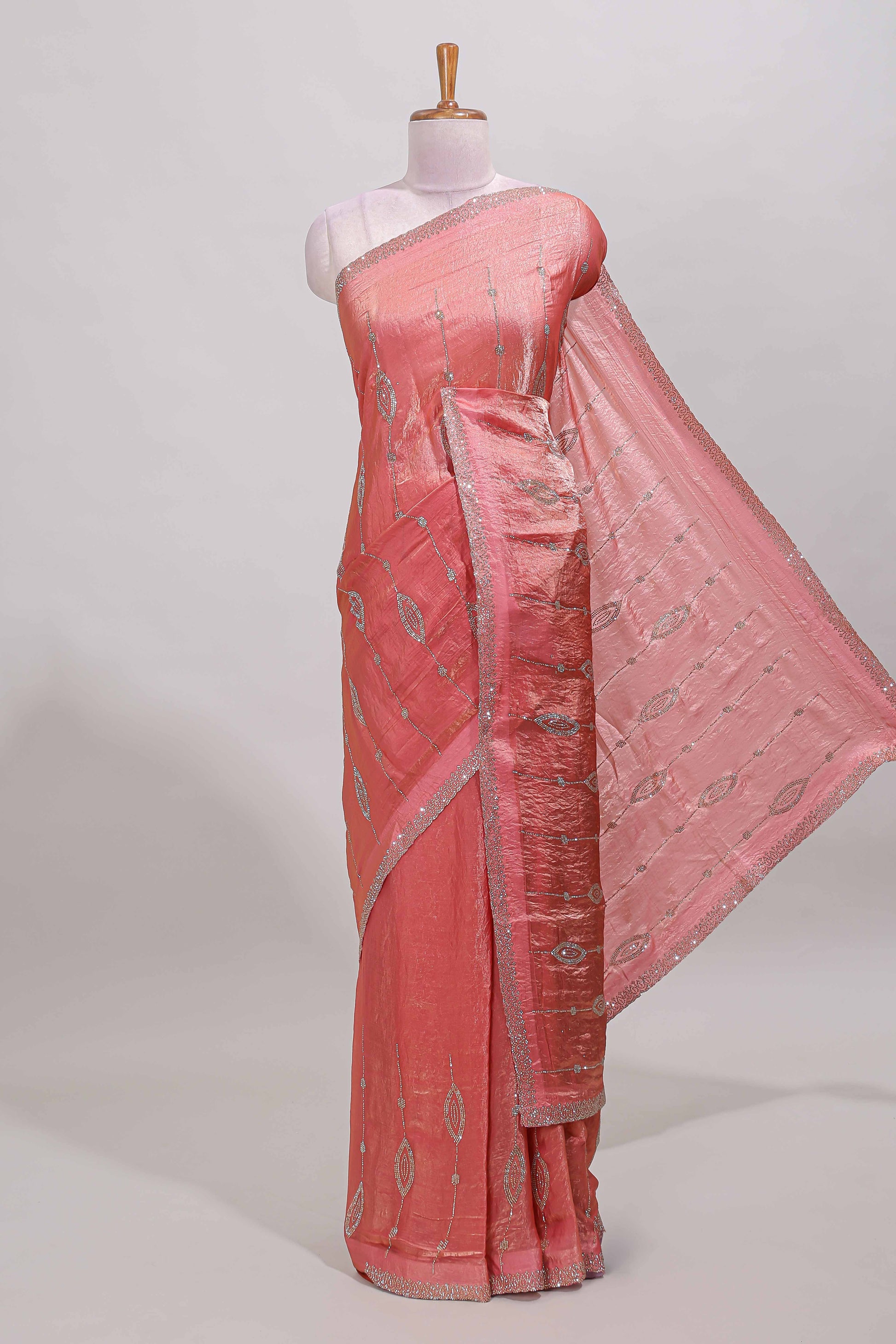 Pink striped stone saree