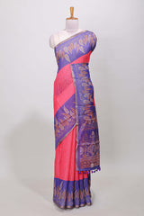 Pink thread butta linen saree