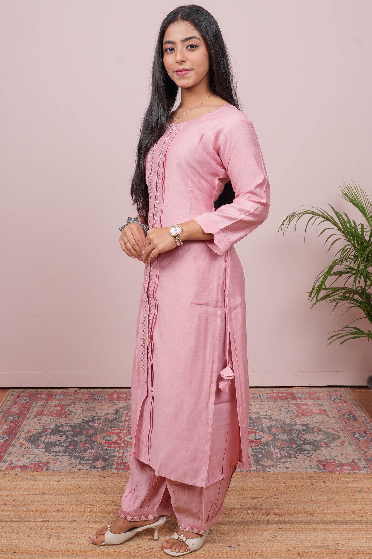 Pink traditional floral outfit