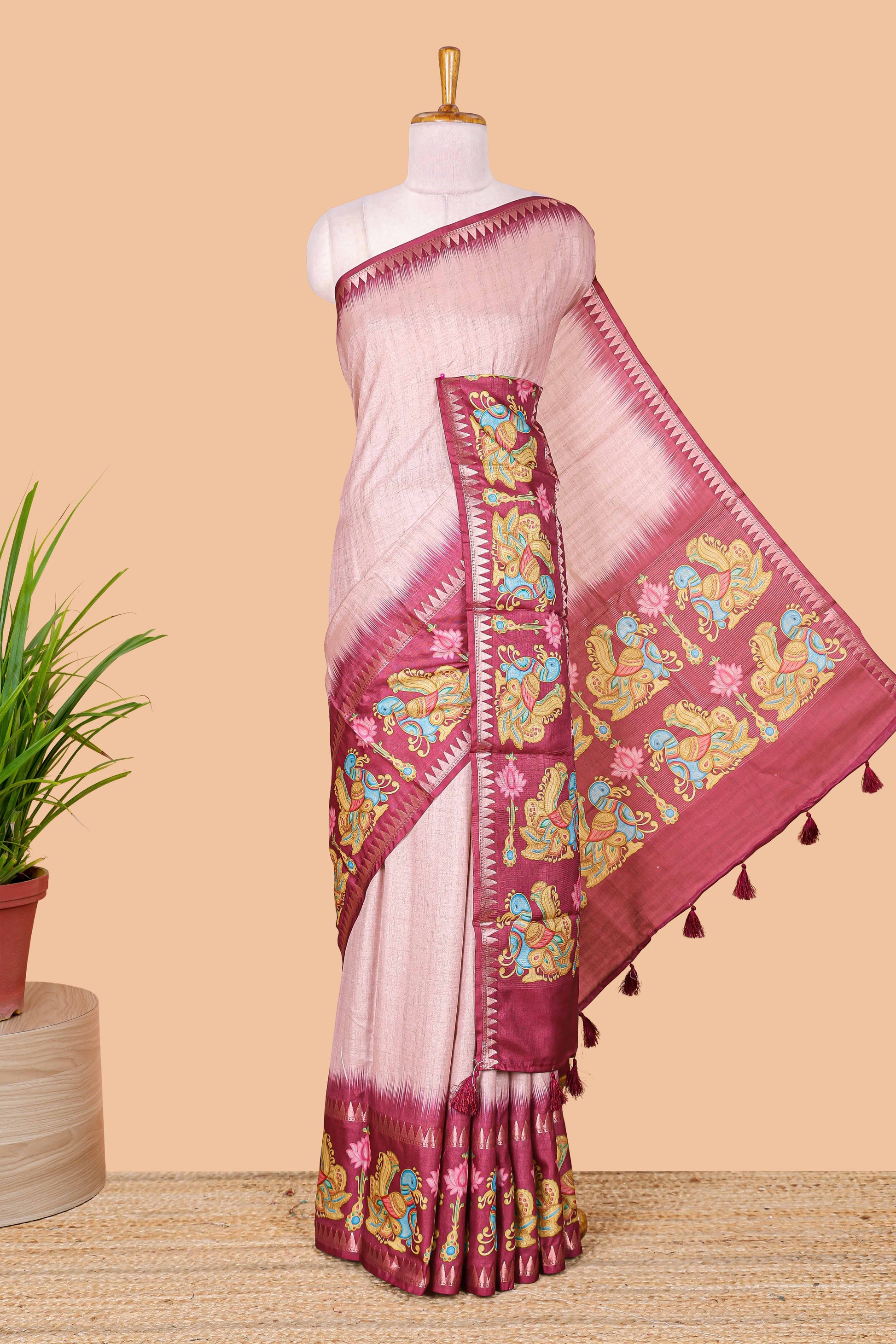 Pink tussar silk weave