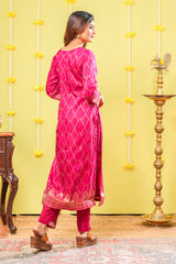 Pink viscose neckline embroidered outfit