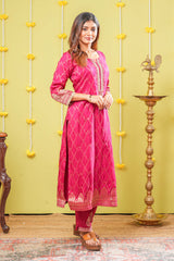 Pink viscose traditional suit with dupatta