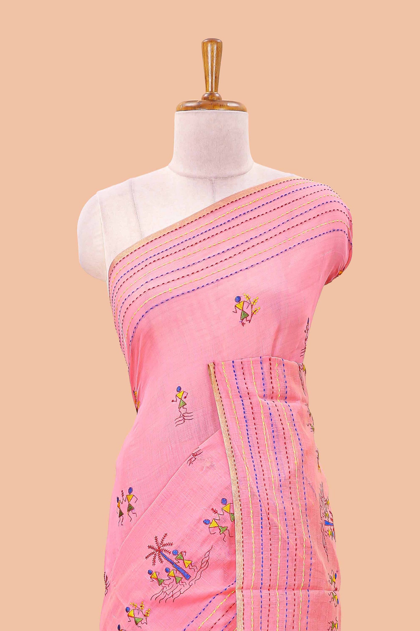 Pink warli art chanderi saree