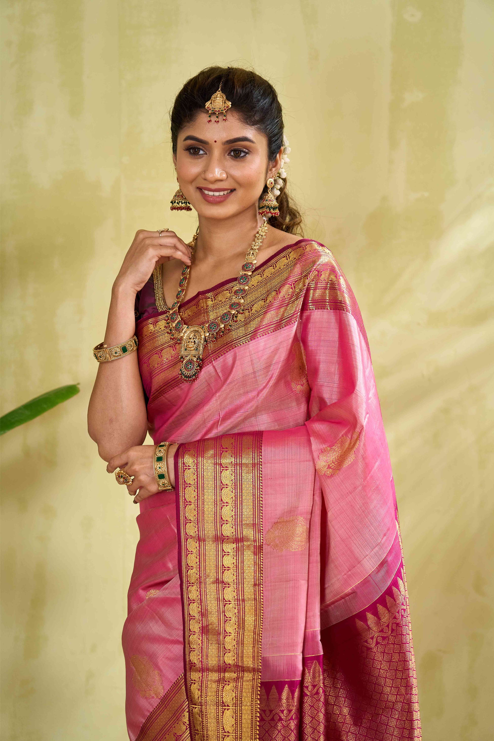 Pink wedding silk saree