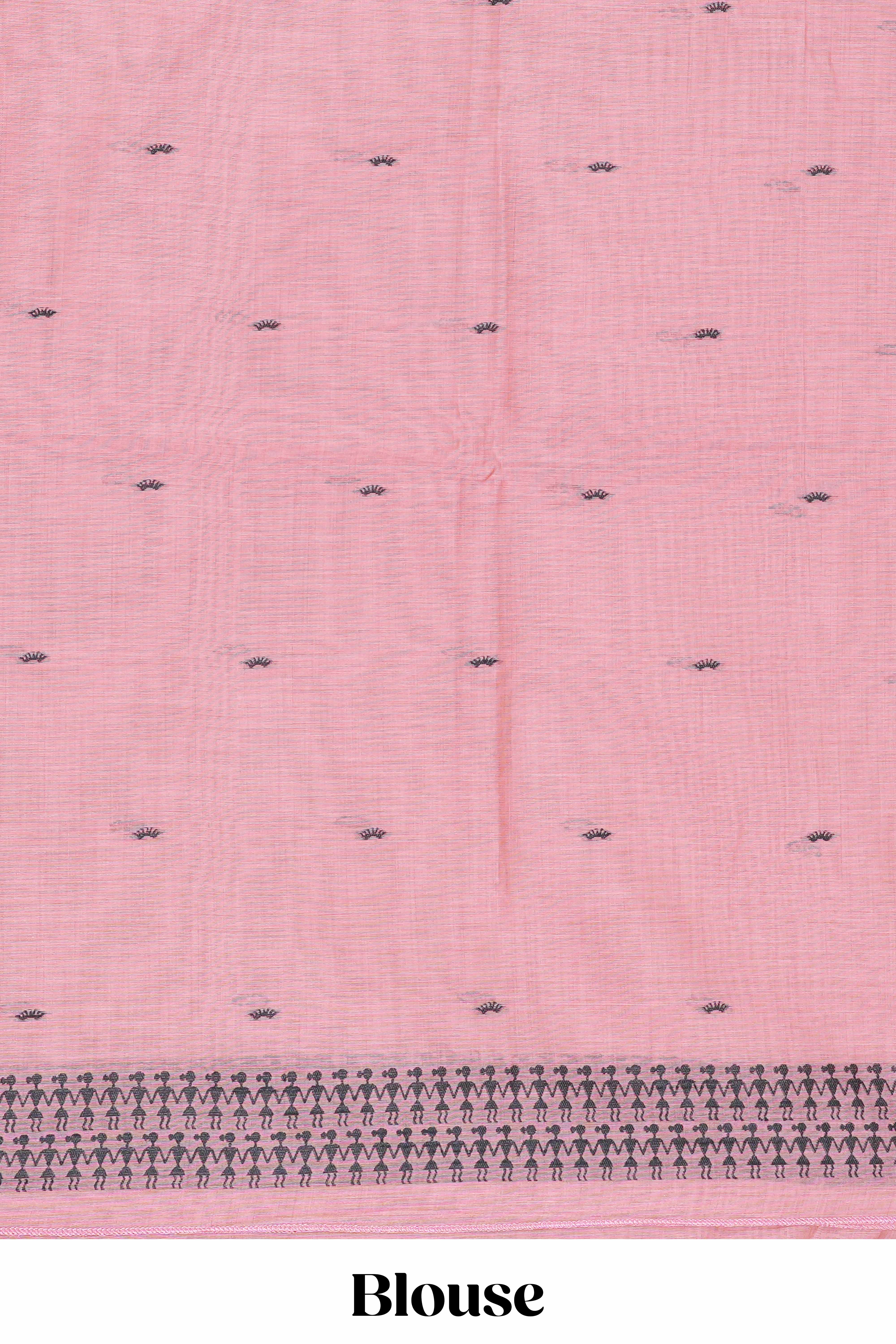 Pink woven pallu munga cotton saree with blouse