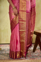 Pink zari designer silk saree