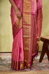 Pink zari designer silk saree